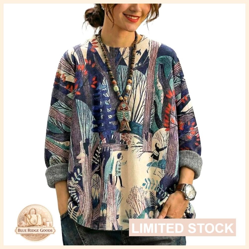 Oversized Long Sleeve Graphic Knit Pullover Sweater, Drop Shoulder